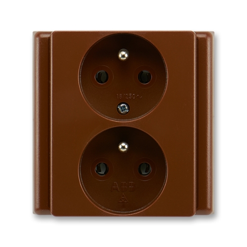 ABB CLASSIC socket. 2-us. 2x2P+PE 81x81mm; brown