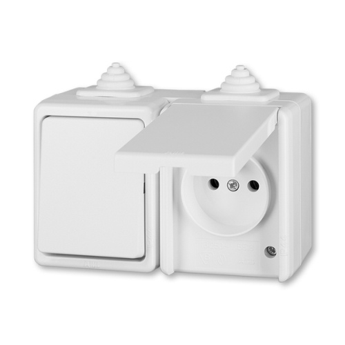 ABB PRAKTIK socket. 1-us. 2P+PE and alternating switch r.6 IP44; white