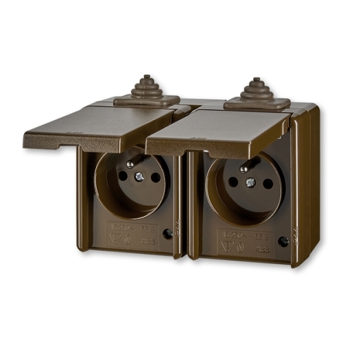 ABB PRAKTIK socket. 2-us. 2x2P+PE continuous IP44; brown