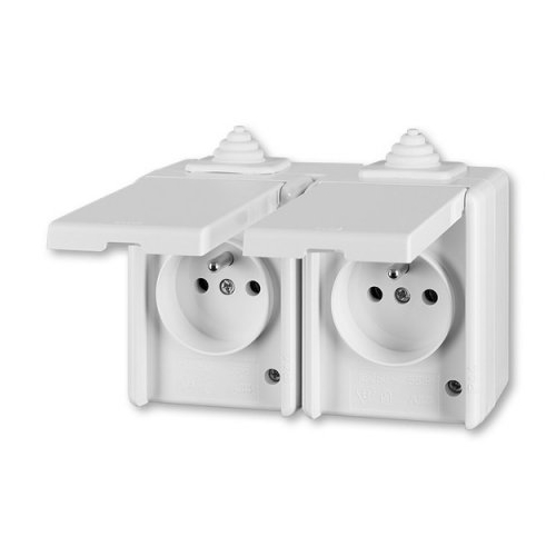 ABB PRAKTIK socket. 2-us. 2x2P+PE continuous IP44; white