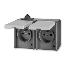 ABB PRAKTIK socket. 2-us. 2x2P+PE IP44; gray