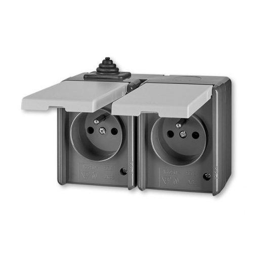 ABB PRAKTIK socket. 2-us. 2x2P+PE IP44; gray