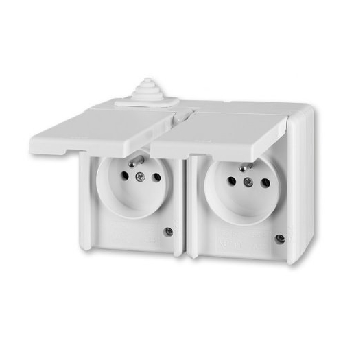 ABB PRAKTIK socket. 2-us. 2x2P+PE IP44; white