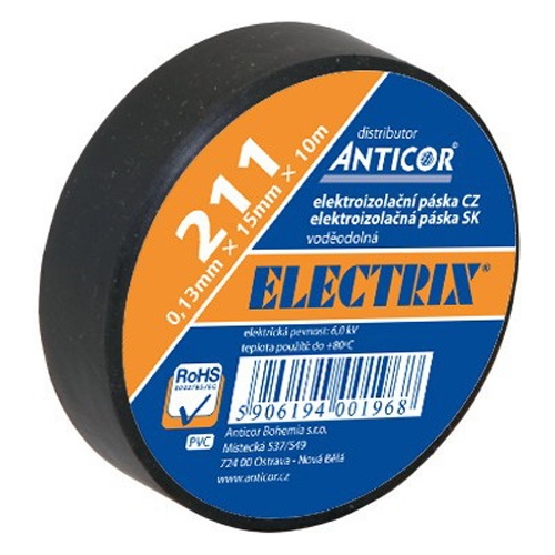 ANTICOR tape. electrical insulation. PVC 211. Electrix 15x10; black