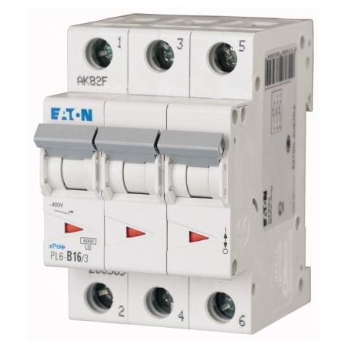 EATON circuit breaker PL6 3-pole. 16A B 6kA