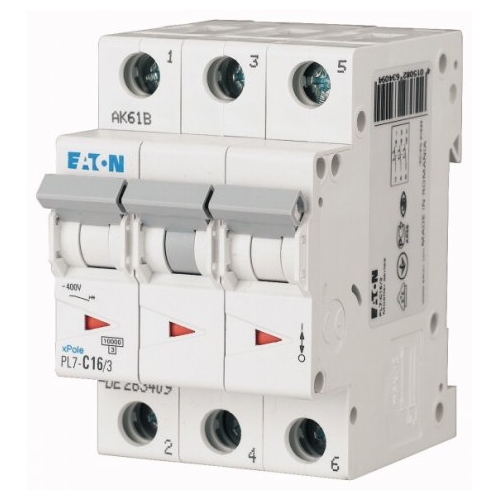 EATON circuit breaker PL7 3-pole. 16A B 10kA