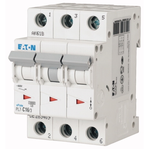 EATON circuit breaker PL7 3-pole. 16A C 10kA