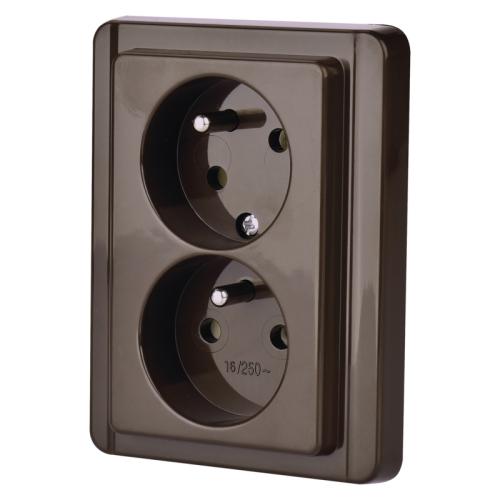 EMOS Double socket STANDARD 4FN15098.2101 Brown, curved