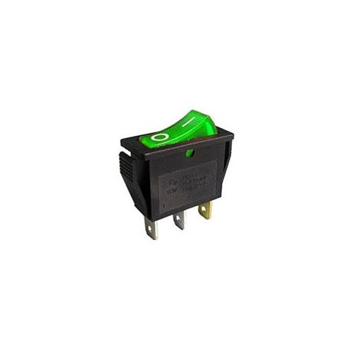 HADEX rocker switch OFF-ON 1 pole 250V/15A, green, illumination 230V