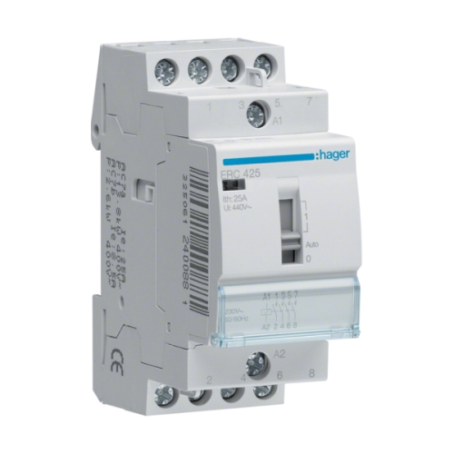 HAGER Contactor 25A 4x on. 230V AC with manual function control /OFF-AUTO-ON/