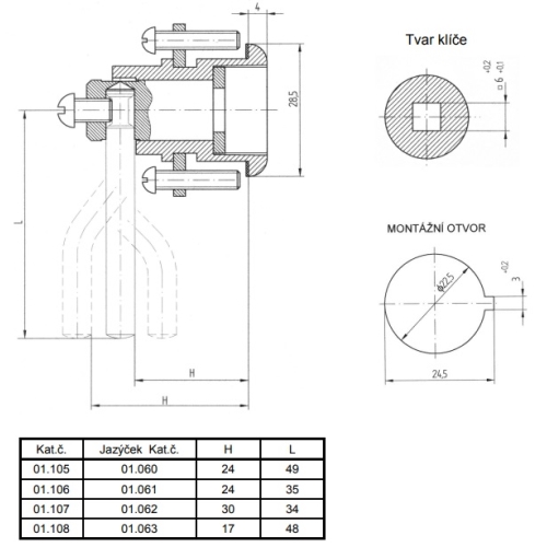 LIDOK lock 01.105 AL3 4-edge H24 x L49