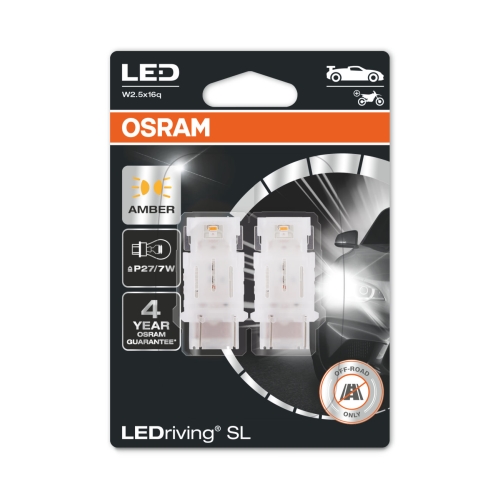 OSRAM car bulbs. LED P27/7W 3157DYP-02B 1.3W 12V W2.5x16q blister-2pcs