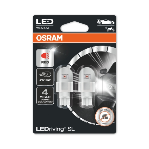 OSRAM car bulbs.LED W16W Red 921DRP-02B 1.4W 12V W2.1x9.5d blister-2pcs