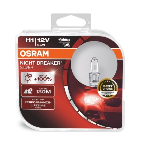 OSRAM car headlights. H1 NIGHT BREAKER SILVER 64150NBS 55W 12V P14.5s HCBox-2pcs