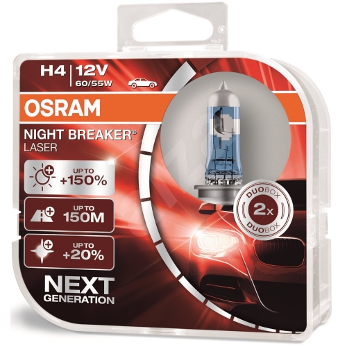 OSRAM car headlights. H4 NIGHT BREAKER LASER 64193NL 60/55W 12V P43t HCBox-2pcs