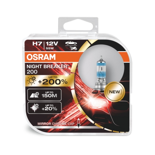 OSRAM car headlights. H7 NIGHT BREAKER 200 64210NB200 55W 12V PX26d HCBox-2pcs