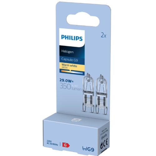 PHILIPS halogen lamp. Capsule 29W G9 230V clear 2-pack