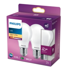 PHILIPS LED bulb A60 4.5W/40W E27 2700K 470lm NonDim 15Y opál 2-pack