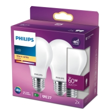 PHILIPS LED bulb A60 7W/60W E27 2700K 806lm NonDim 15Y opál 2-pack