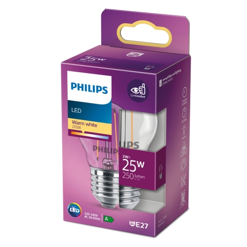 PHILIPS LED chandeliers.filam. P45 2W/25W E27 2700K 250lm NonDim 15Y BL