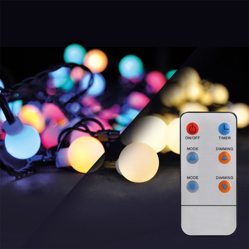 SOLIGHT 2in1 outdoor Christmas chain, ball, remote control, 100LED, RGB+white