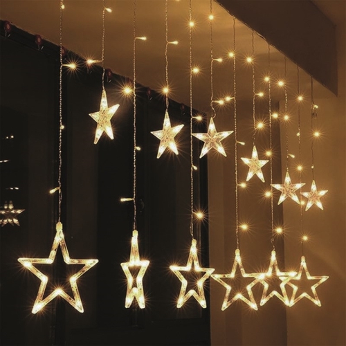 SOLIGHT Christmas curtain, stars, width 1.8m, 77LED, IP20, 3xAA, USB