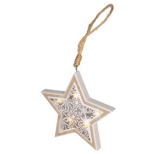 SOLIGHT Christmas star wooden decor 6LED warm white 2x AAA