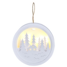 SOLIGHT hanging Christmas decoration. forest and cabin. white. 2 x AAA