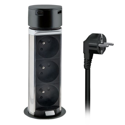 SOLIGHT socket built into the worktop pull-out block 3 sockets+USB A+C 2m black